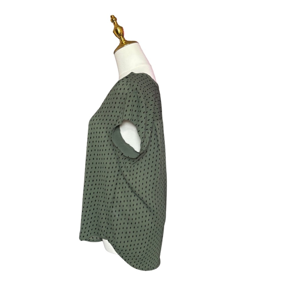 Elegant Olive Green Black Diamond Spot Pattern Fun 2 Fun Business Casual Blouse - Picture 2 of 6